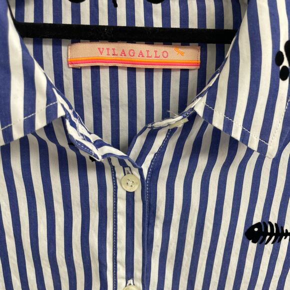 Vilagallo Nina Stripe Floc Shirt Pure Cotton Button Front Womens 42 / US Large - Picture 5 of 10